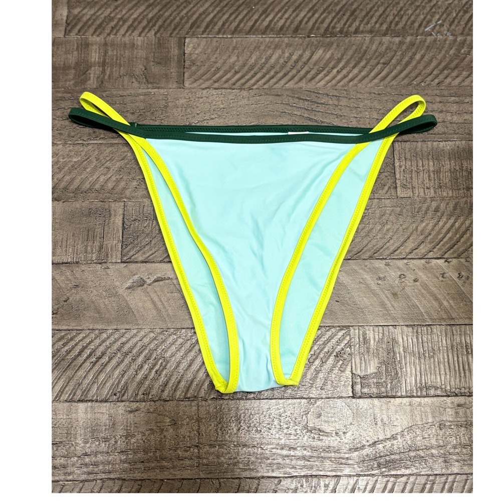 Aerie Cheeky Coquine Bikini Bottom Blue Yellow Green Trim NWT Size Large